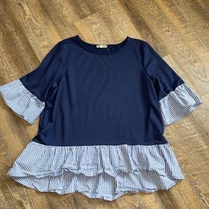 Pleione Large Navy with Blue/White Striped Ruffled Sleeves